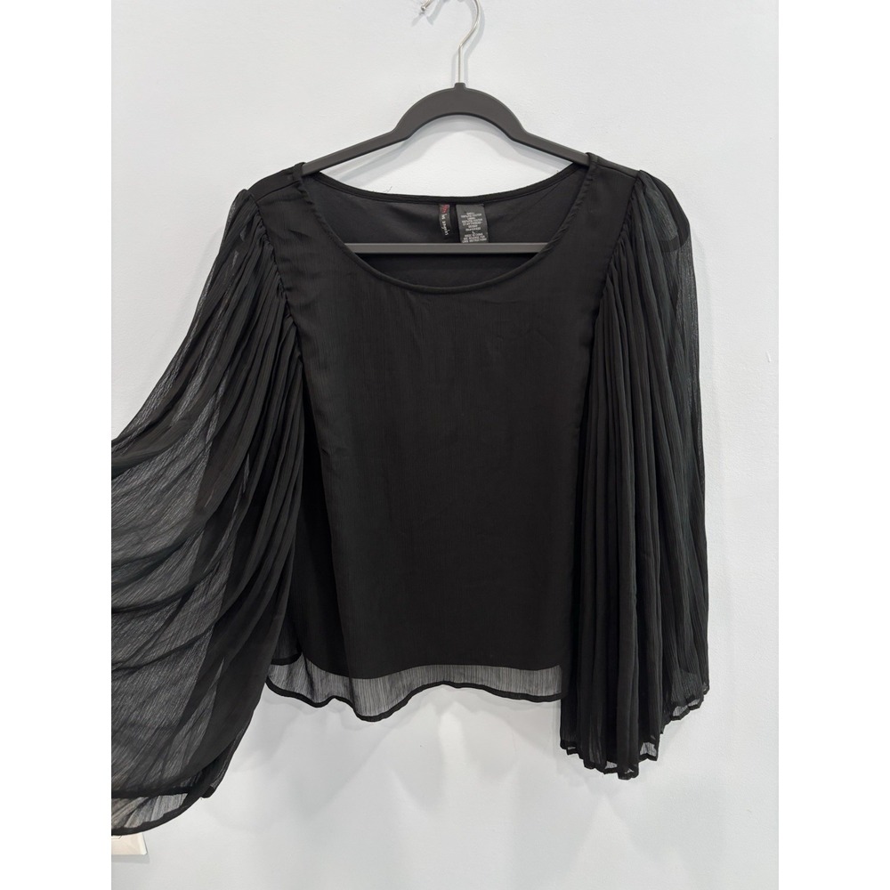 Fire Los Angeles Black Pleated Sleeve Blouse Top L Flowy Whimsical